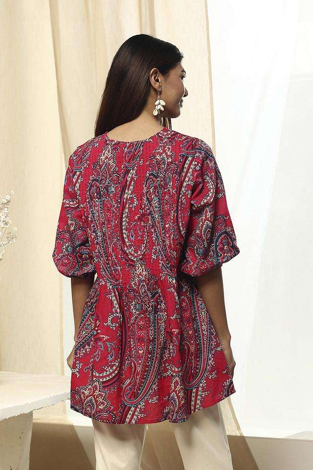 Printed-Chambray-Boat-Neck-Women-s-Casual-Wear-Kurta