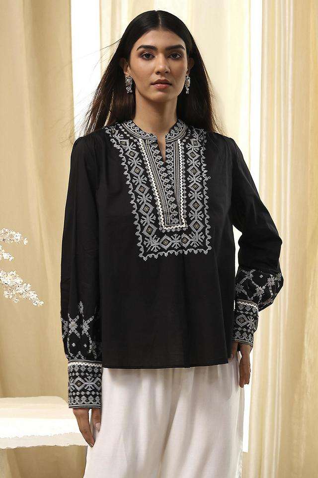 Printed-Chambray-Collared-Women-s-Casual-Wear-Kurta