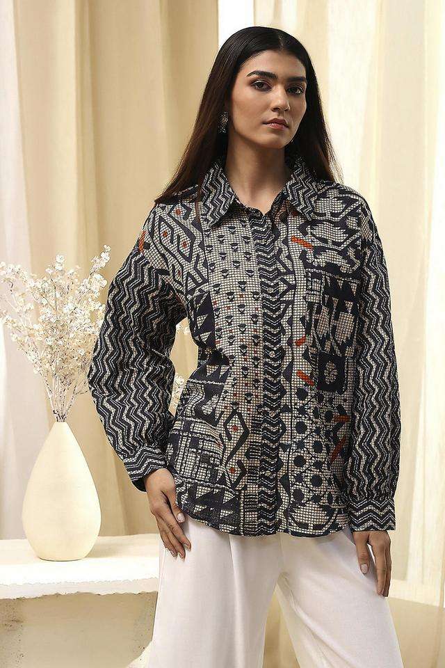 Printed-Collared-Blended-Fabric-Women-s-Casual-Wear-Shirt