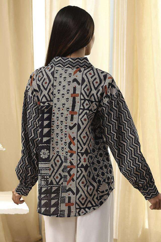 Printed-Collared-Blended-Fabric-Women-s-Casual-Wear-Shirt