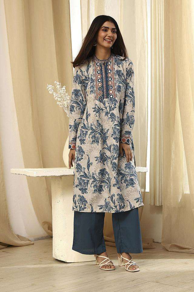 Printed-Chambray-Women-s-Kurta-Set
