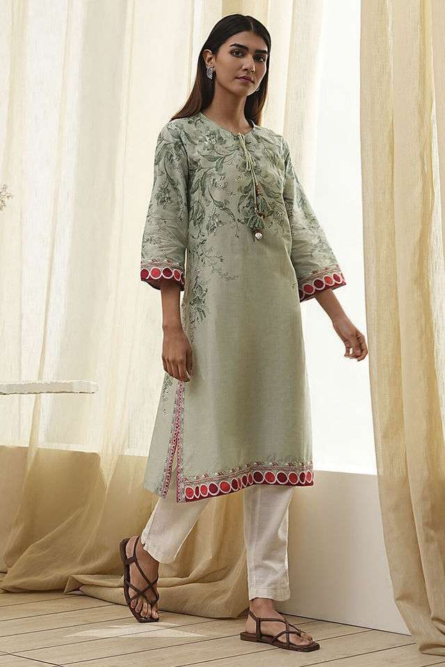 Printed-Chambray-Round-Neck-Women-s-Casual-Wear-Kurta