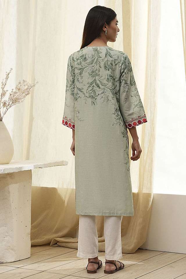 Printed-Chambray-Round-Neck-Women-s-Casual-Wear-Kurta