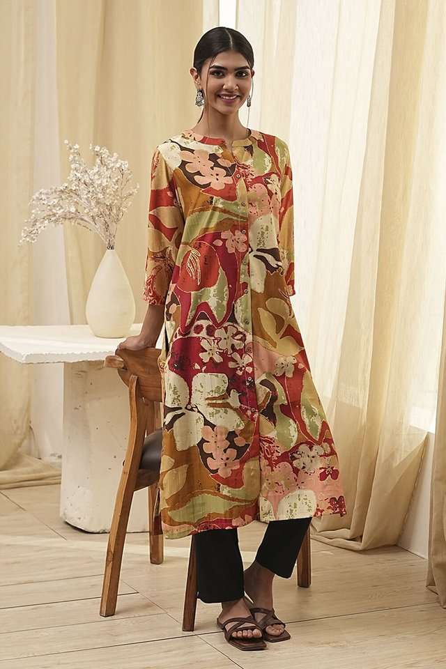 Printed-Blended-Fabric-Collared-Women-s-Casual-Wear-Kurta