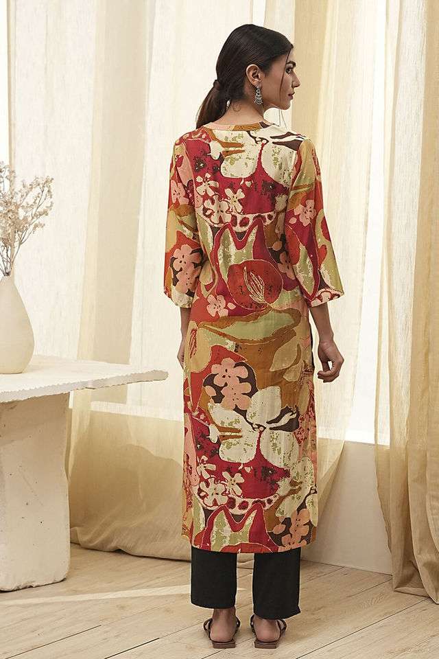 Printed-Blended-Fabric-Collared-Women-s-Casual-Wear-Kurta