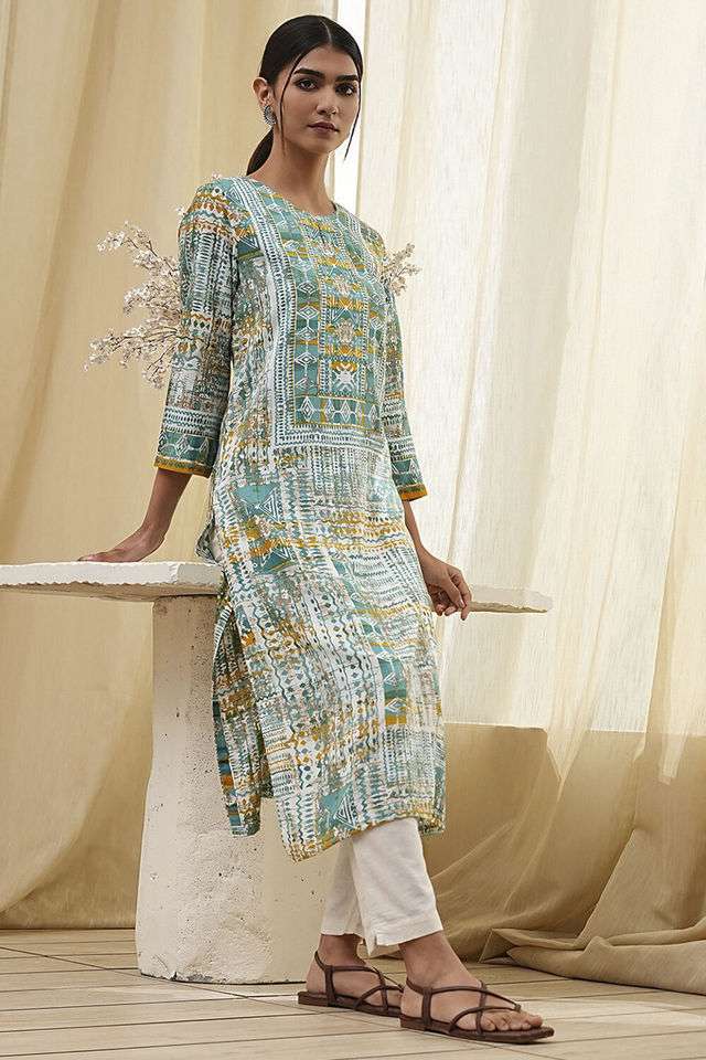 Printed-Rayon-Round-Neck-Women-s-Casual-Wear-Kurta