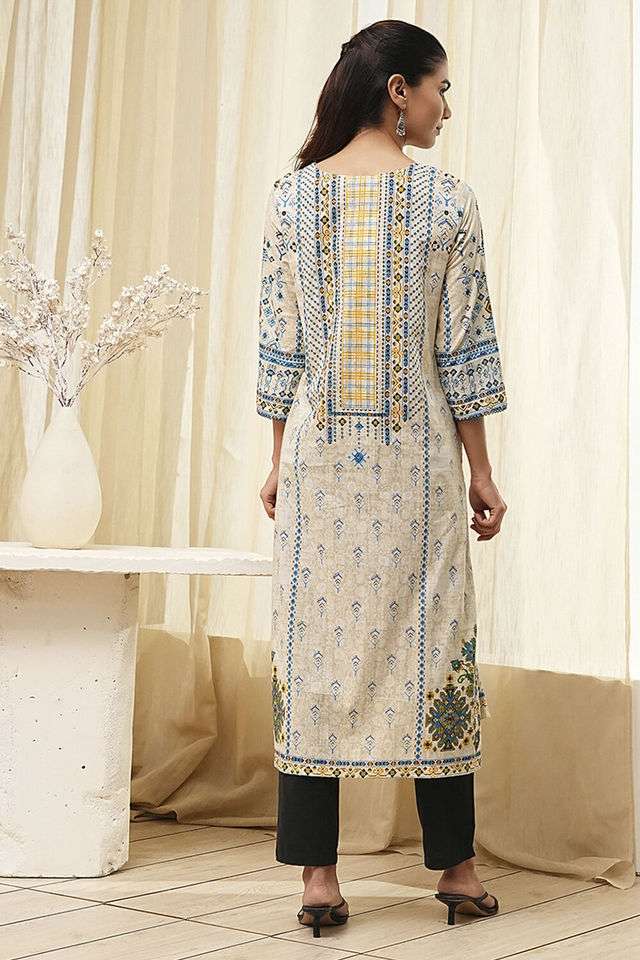Printed-Chambray-Round-Neck-Women-s-Casual-Wear-Kurta