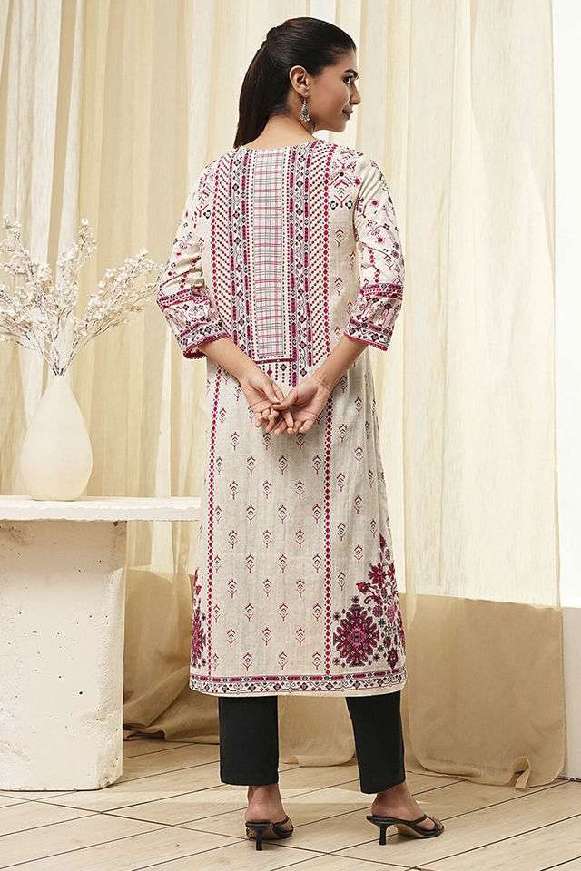 Printed-Chambray-Round-Neck-Women-s-Casual-Wear-Kurta