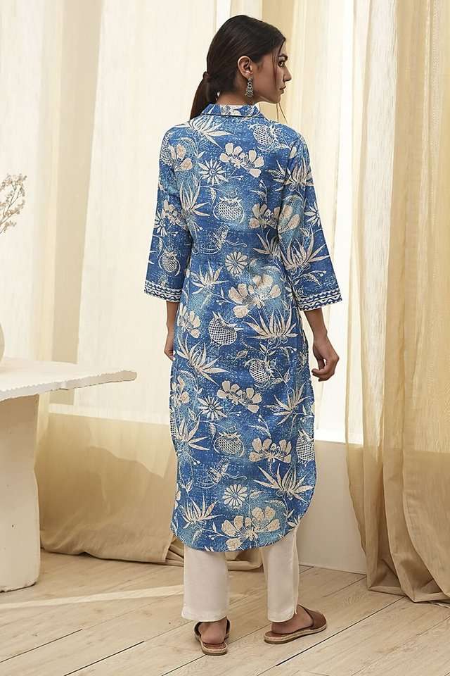 Printed-Chambray-Collared-Women-s-Casual-Wear-Kurta