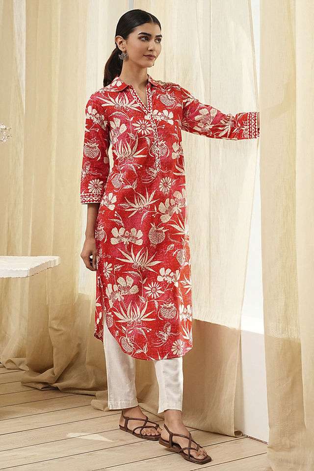 Printed-Chambray-Collared-Women-s-Casual-Wear-Kurta