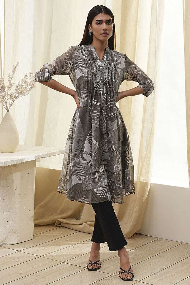 Printed-Blended-Fabric-Collared-Women-s-Casual-Wear-Kurta