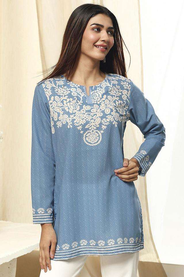 Printed-Blended-Fabric-Round-Neck-Women-s-Casual-Wear-Kurta