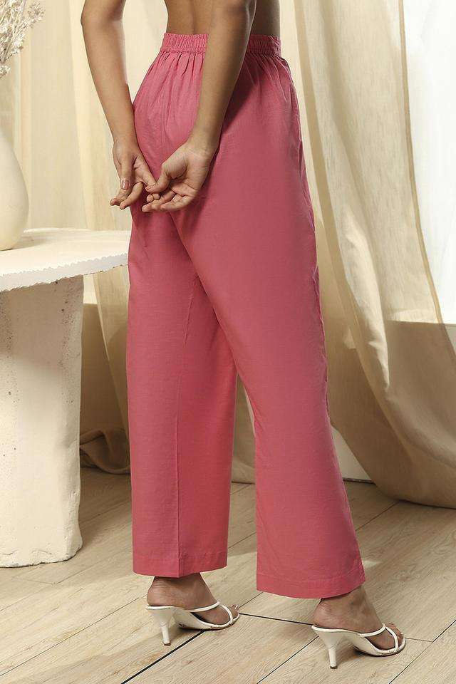 Buy Biba Pink Solid Cotton Women's Palazzos Shoppers Stop