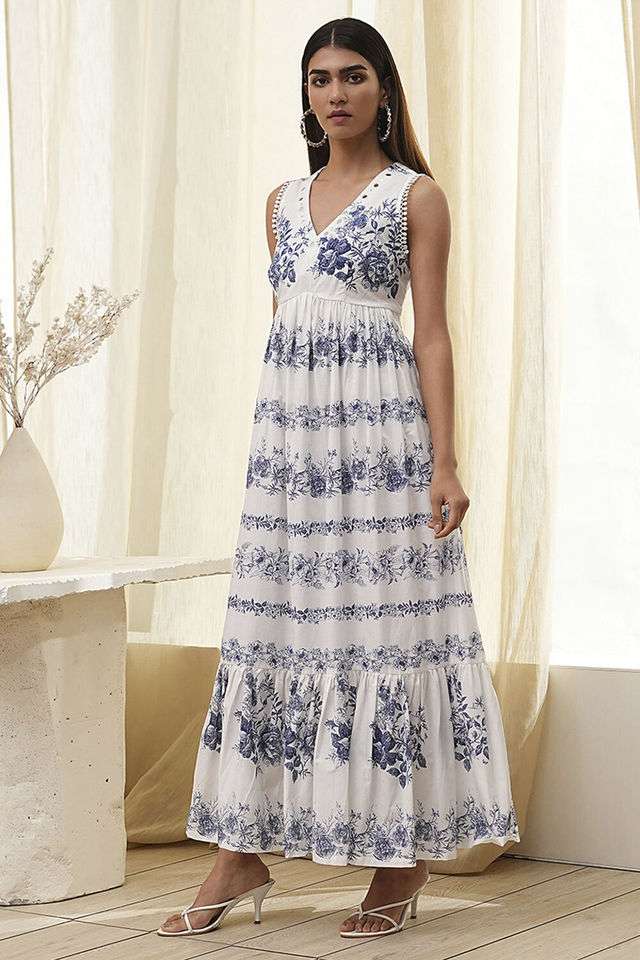 Printed-Round-Neck-Chambray-Women-s-Dress