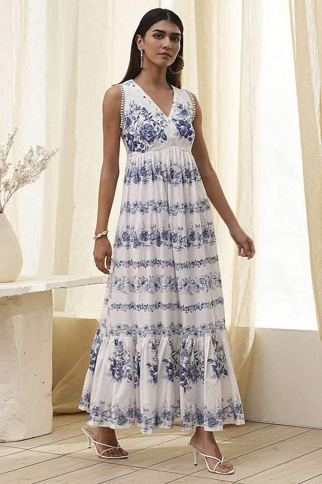 Printed-Round-Neck-Chambray-Women-s-Dress