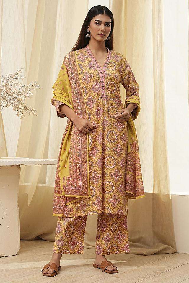 Printed-Chambray-Women-s-Kurta-Set