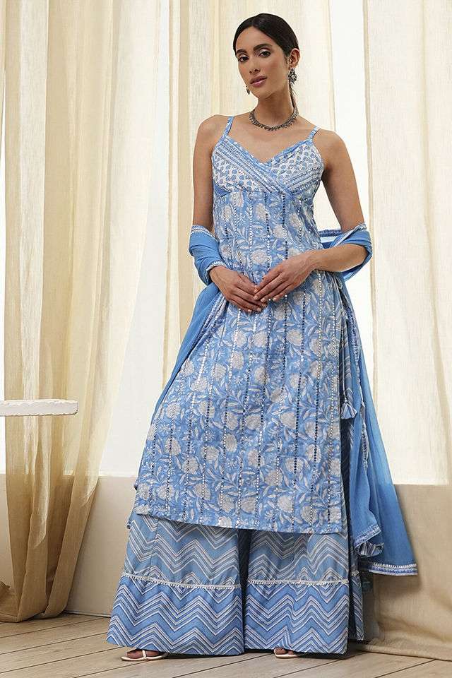 Printed-Chambray-Women-s-Kurta-Set