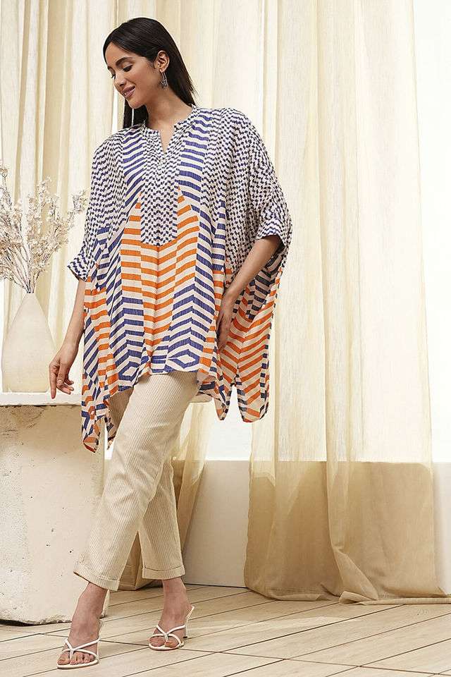 Printed-Blended-Fabric-Collared-Women-s-Casual-Wear-Kurta
