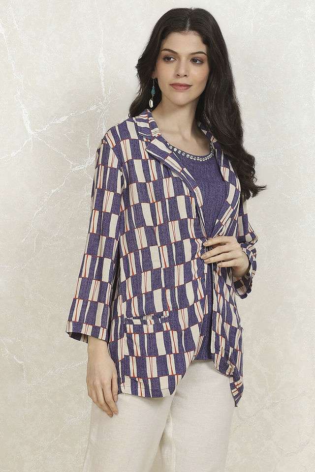 Printed-Round-Neck-Rayon-Women-s-Casual-Wear-Jacket