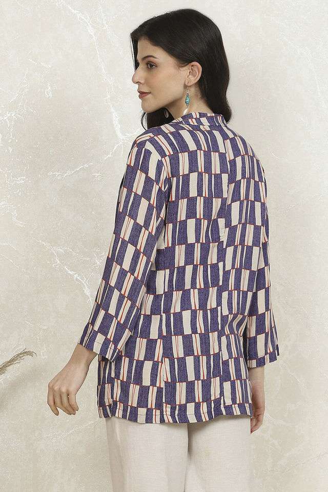 Printed-Round-Neck-Rayon-Women-s-Casual-Wear-Jacket