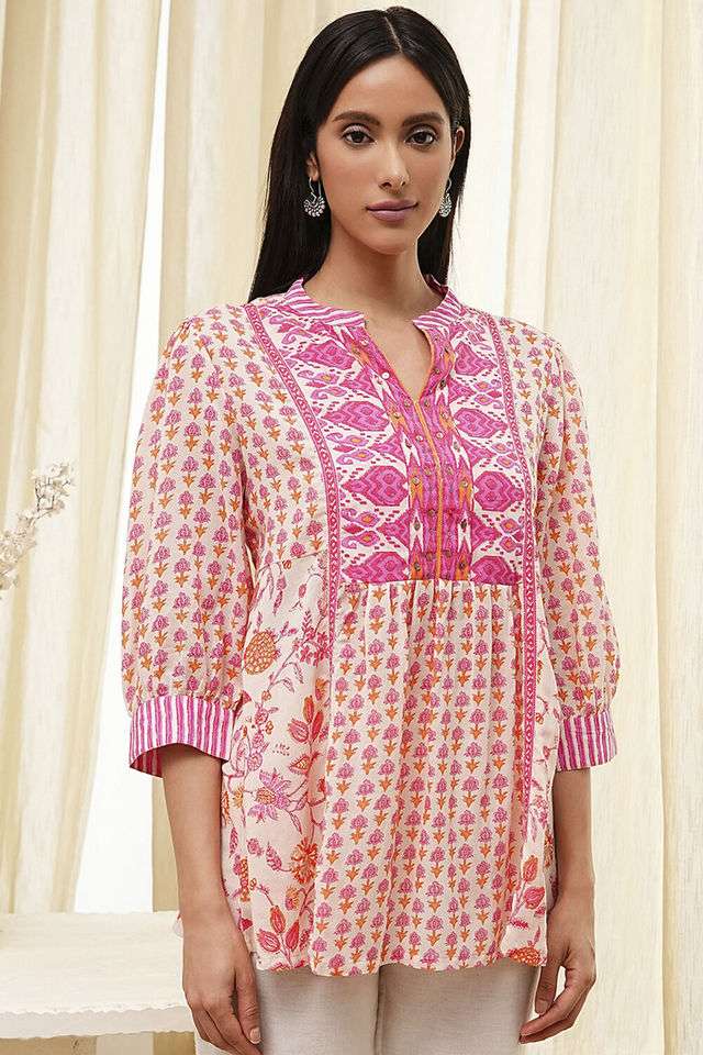 Printed-Blended-Fabric-Collared-Women-s-Casual-Wear-Kurta
