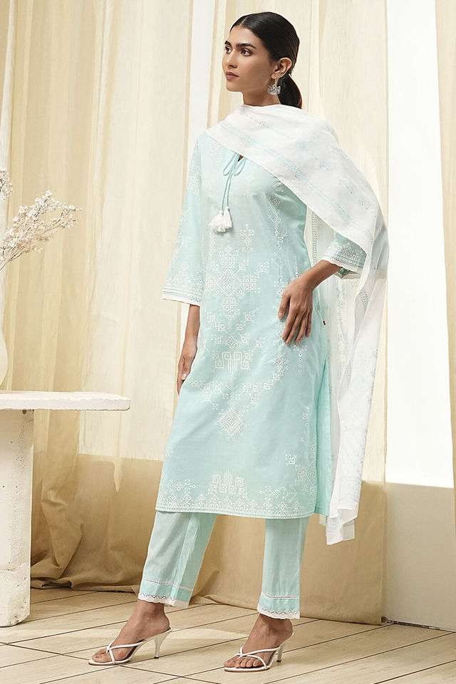 Printed-Chambray-Women-s-Kurta-Set