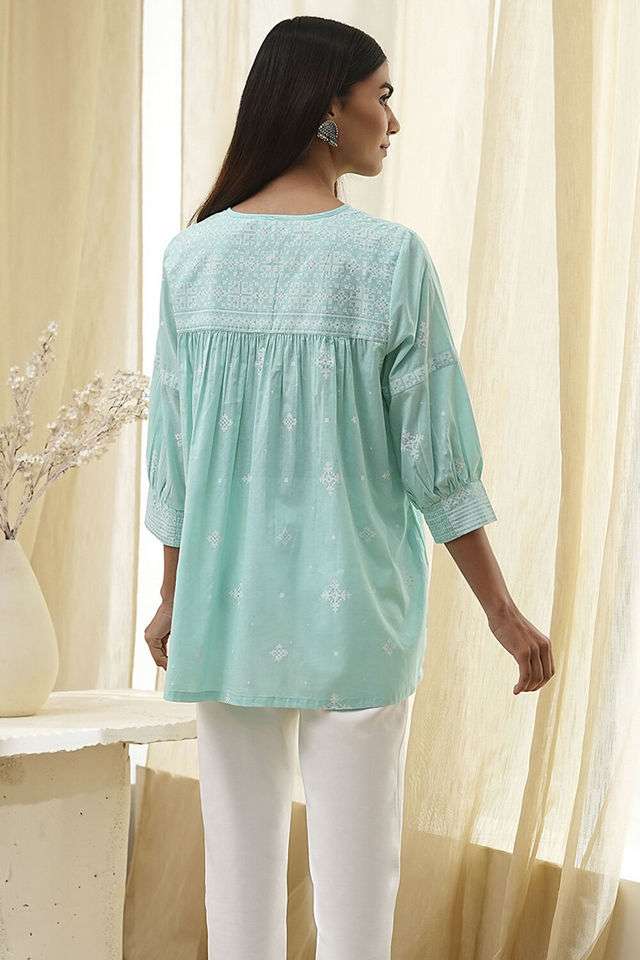 Printed-Chambray-Round-Neck-Women-s-Casual-Wear-Kurta
