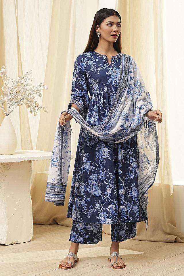 Printed-Chambray-Women-s-Kurta-Set