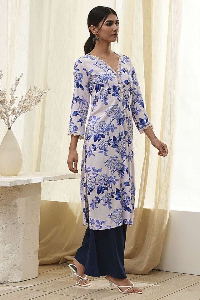 Printed-Rayon-V-Neck-Women-s-Casual-Wear-Kurta
