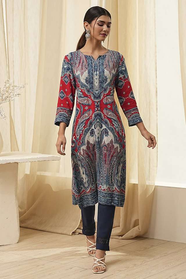 Printed-Rayon-Round-Neck-Women-s-Casual-Wear-Kurta