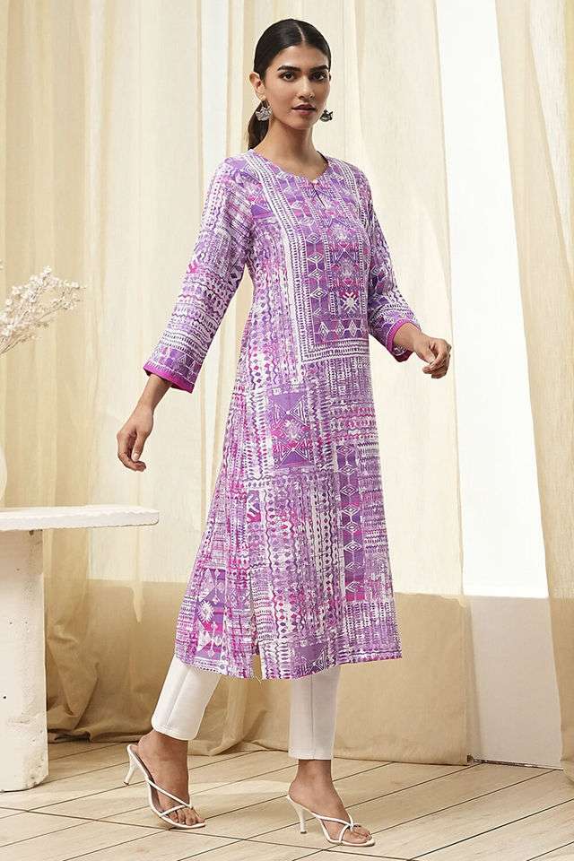 Printed-Rayon-Round-Neck-Women-s-Casual-Wear-Kurta