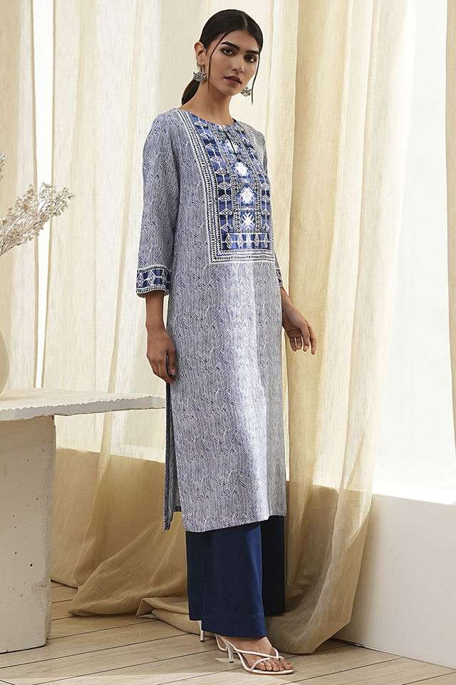 Printed-Rayon-Round-Neck-Women-s-Casual-Wear-Kurta