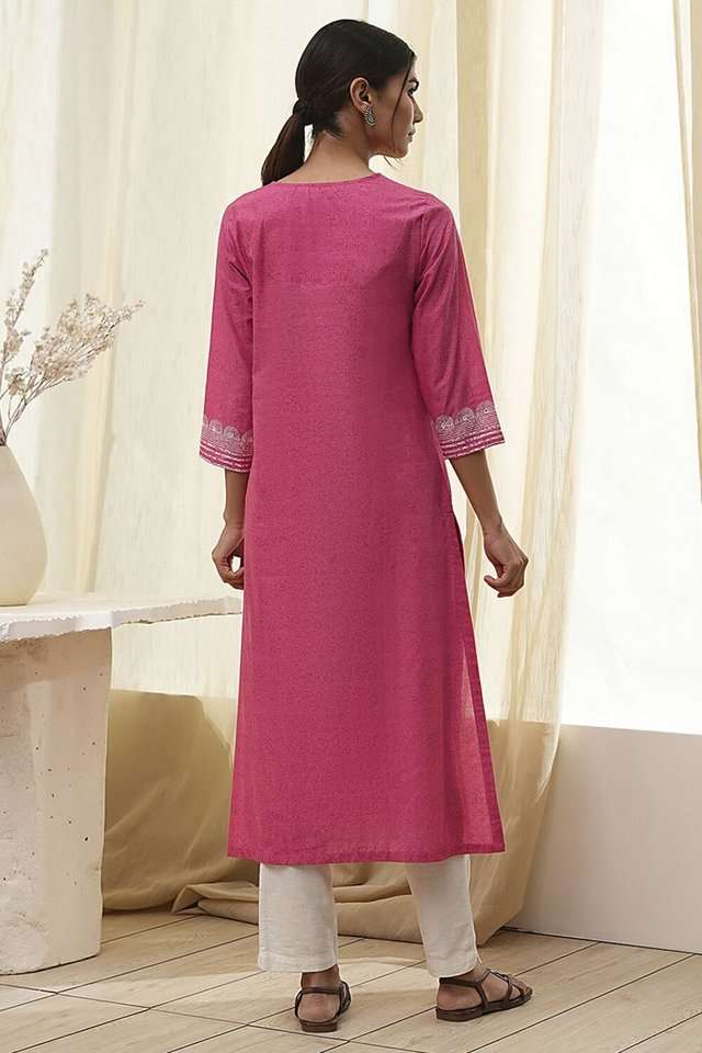 Printed-Chambray-Round-Neck-Women-s-Casual-Wear-Kurta