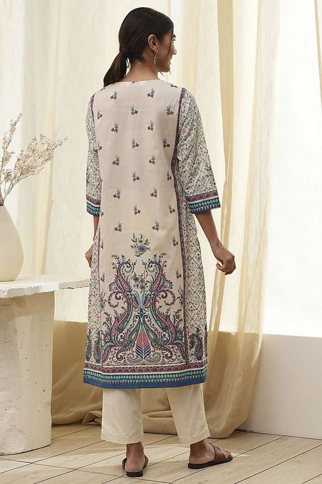Printed-Chambray-Round-Neck-Women-s-Casual-Wear-Kurta