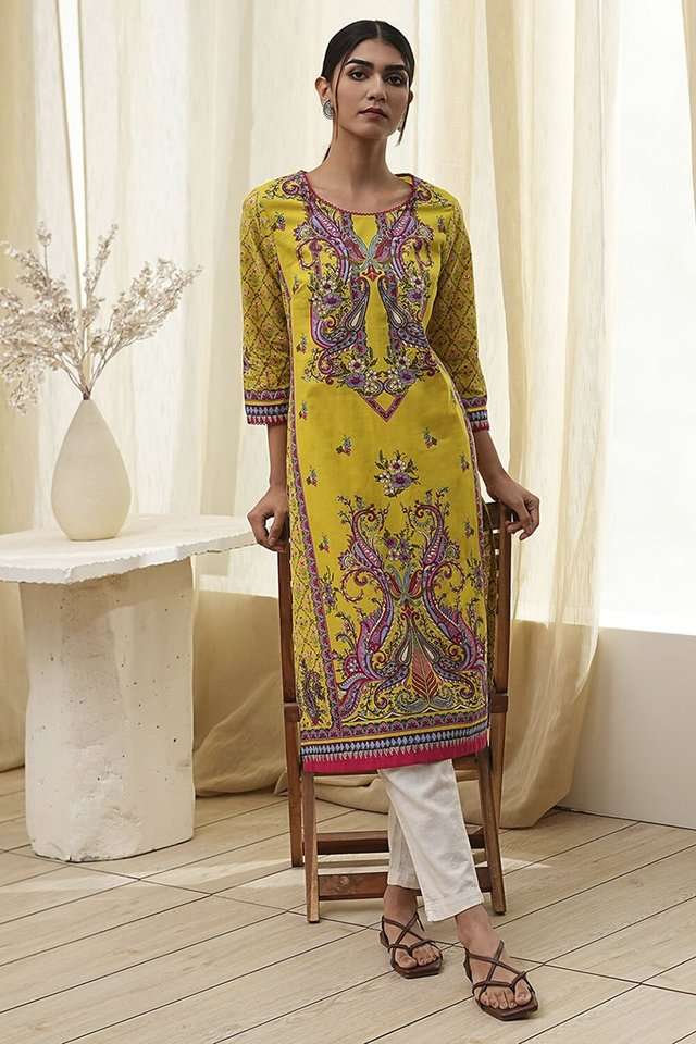 Printed-Chambray-Round-Neck-Women-s-Casual-Wear-Kurta