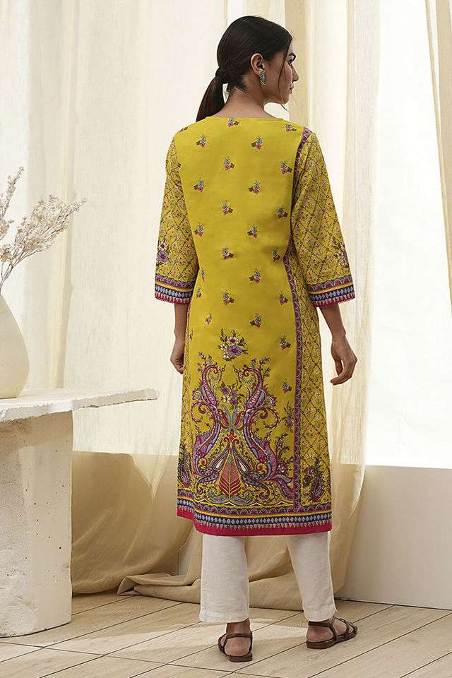 Printed-Chambray-Round-Neck-Women-s-Casual-Wear-Kurta