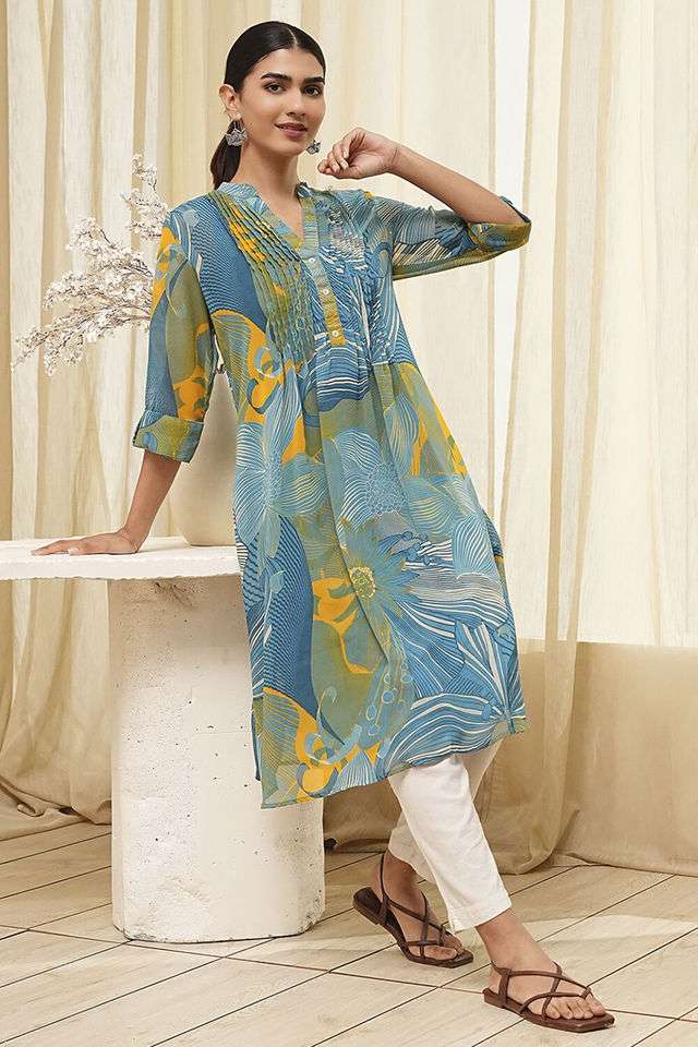 Tie-&-Dye-Blended-Fabric-Collared-Women-s-Casual-Wear-Kurta