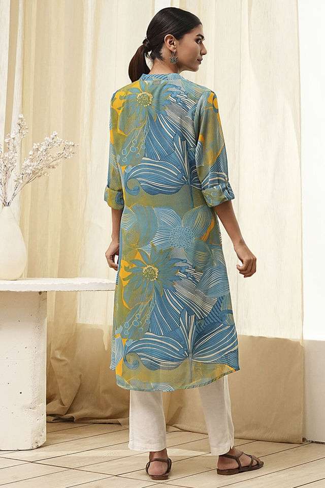 Tie-&-Dye-Blended-Fabric-Collared-Women-s-Casual-Wear-Kurta