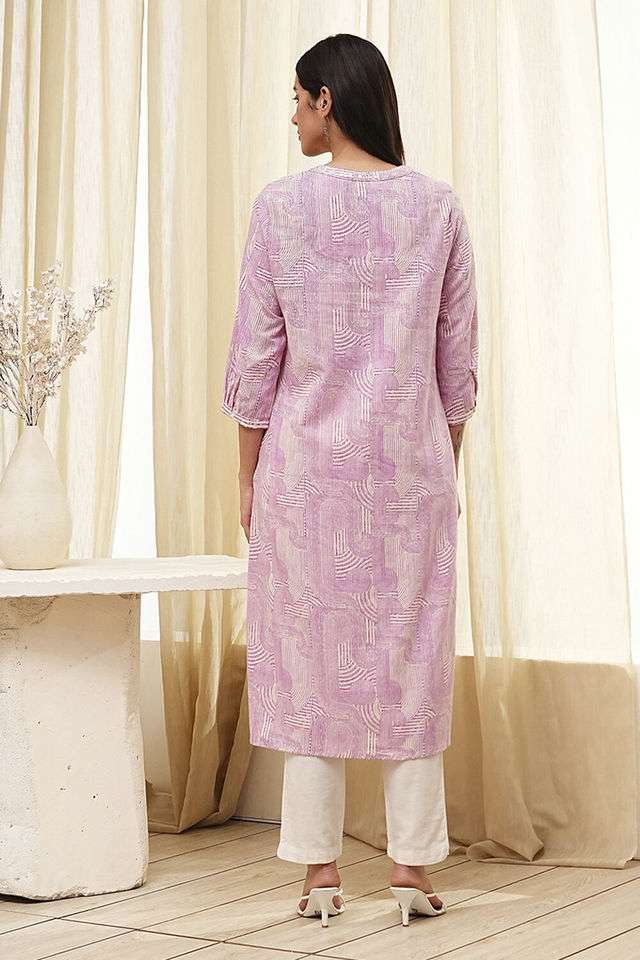 Printed-Blended-Fabric-Collared-Women-s-Casual-Wear-Kurta