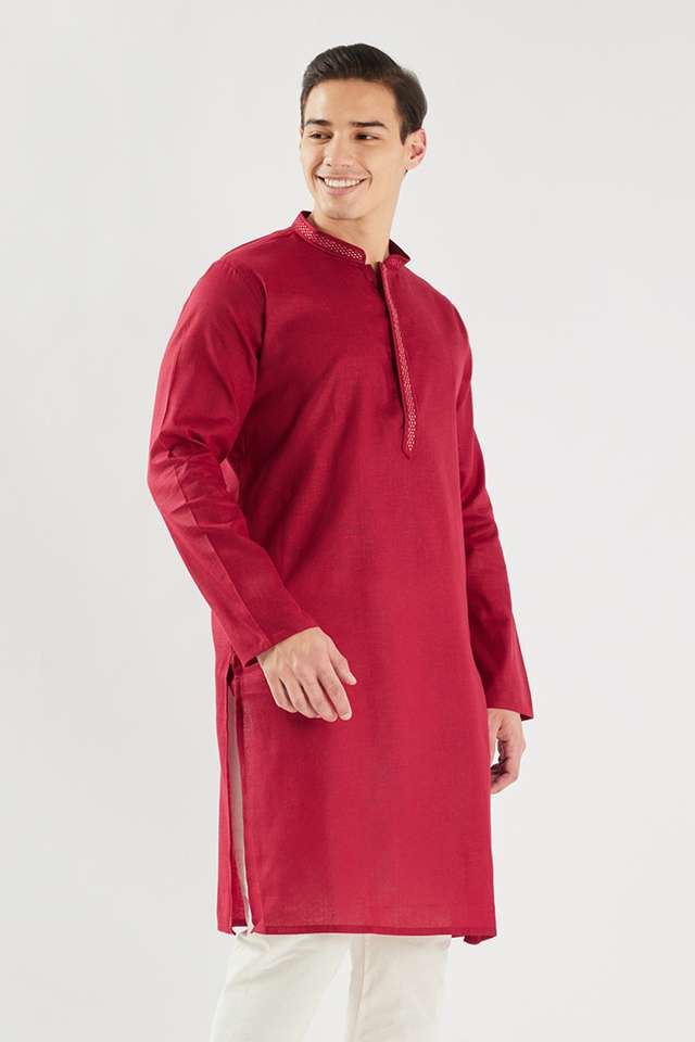 Solid-Cotton-Blend-Regular-Fit-Men-s-Kurta