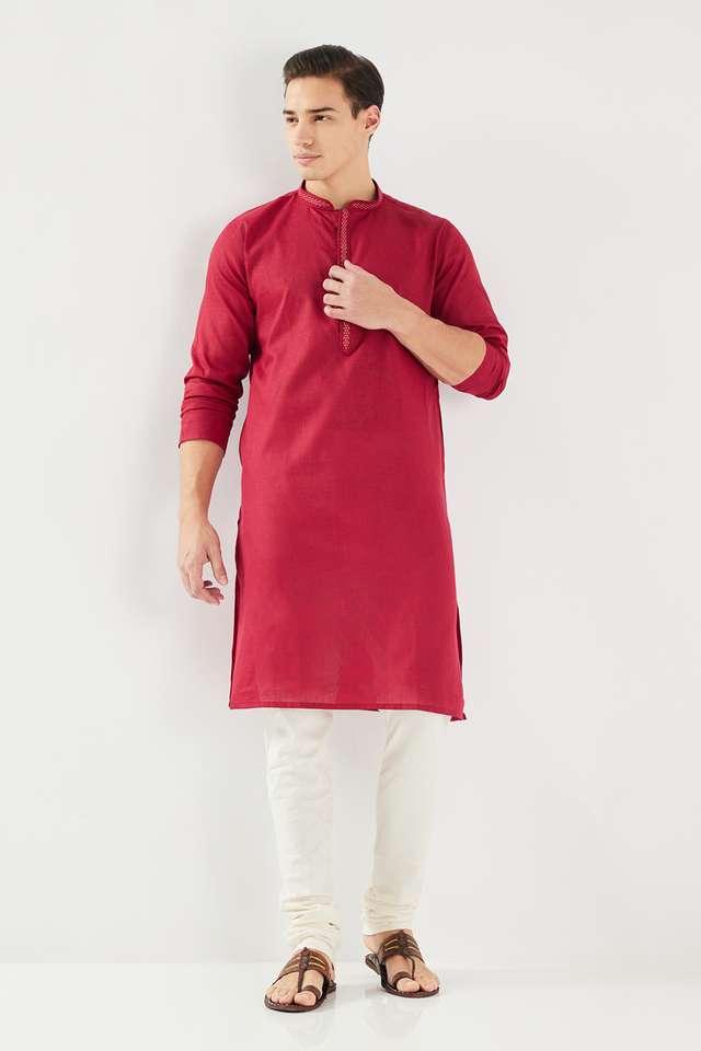 Solid-Cotton-Blend-Regular-Fit-Men-s-Kurta