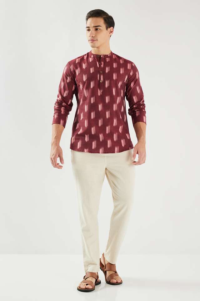 Printed-Cotton-Blend-Regular-Fit-Men-s-Short-Kurta
