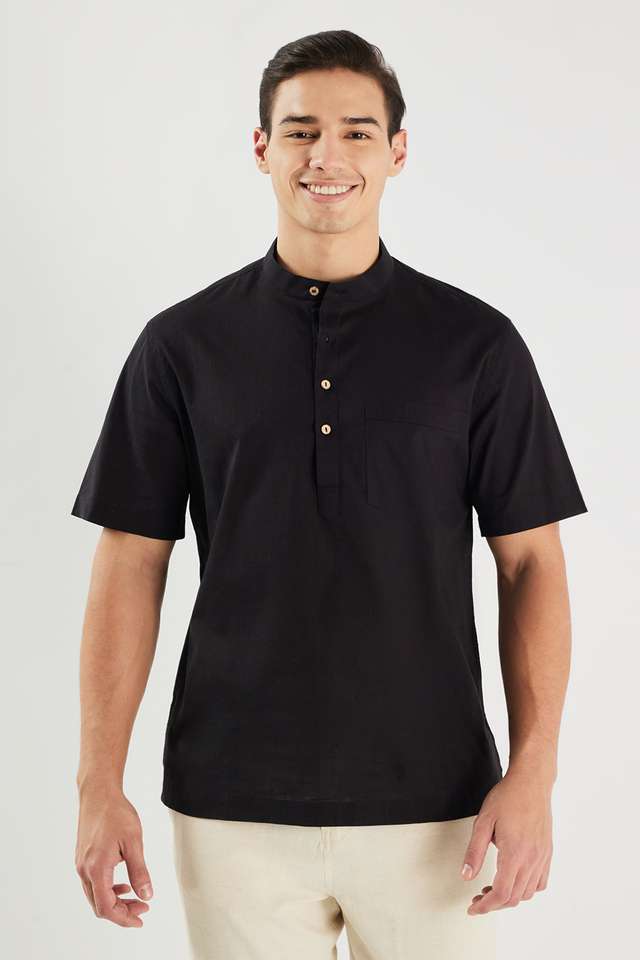Solid-Cotton-Regular-Fit-Men-s-Short-Kurta