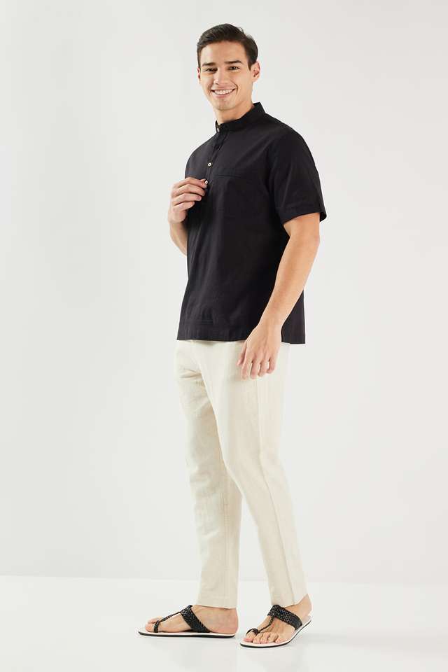 Solid-Cotton-Regular-Fit-Men-s-Short-Kurta