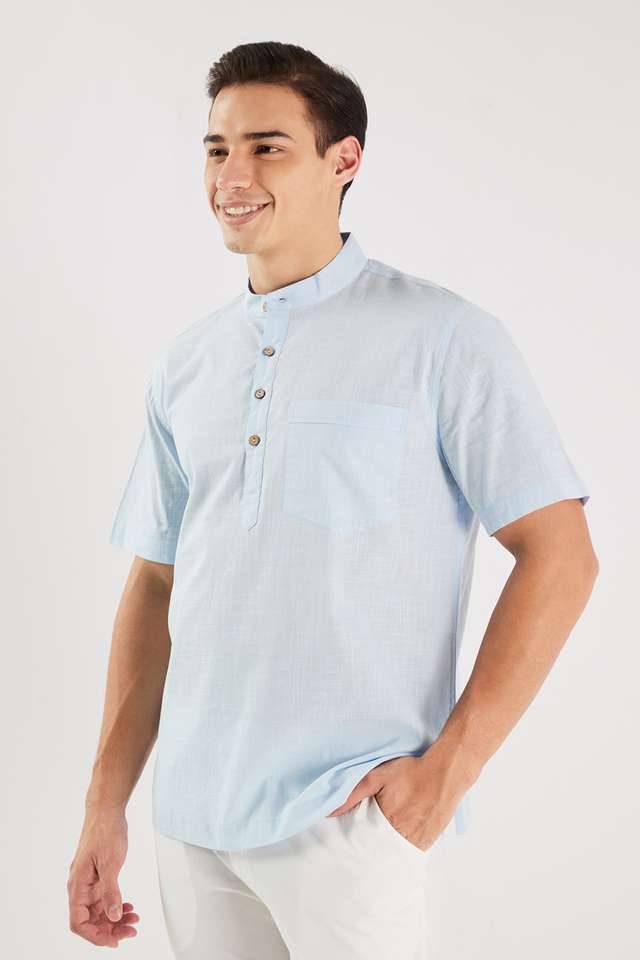 Solid-Cotton-Regular-Fit-Men-s-Short-Kurta