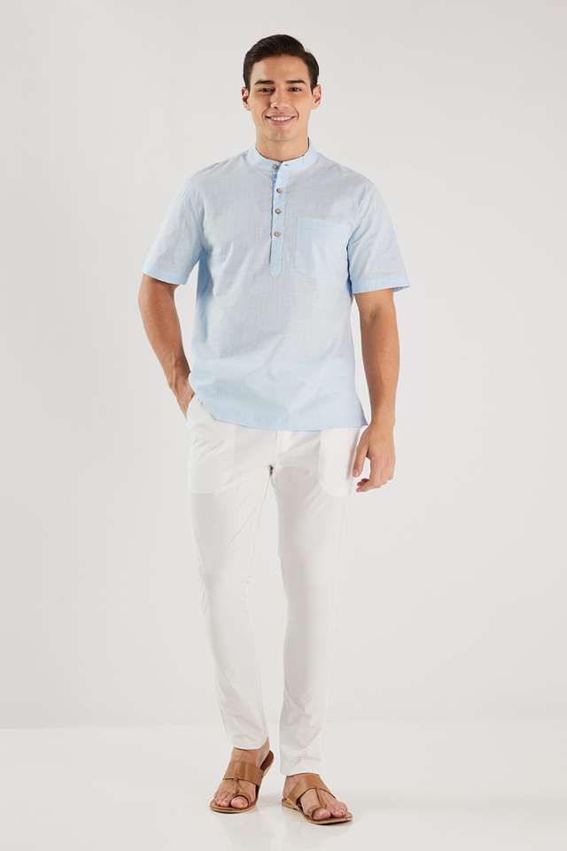 Solid-Cotton-Regular-Fit-Men-s-Short-Kurta