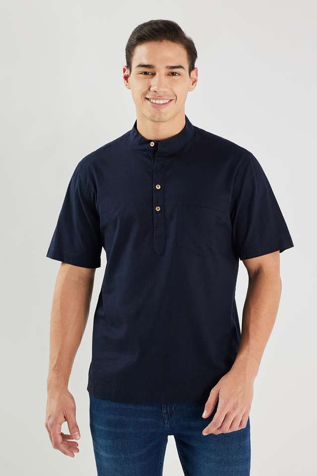 Solid-Cotton-Regular-Fit-Men-s-Short-Kurta