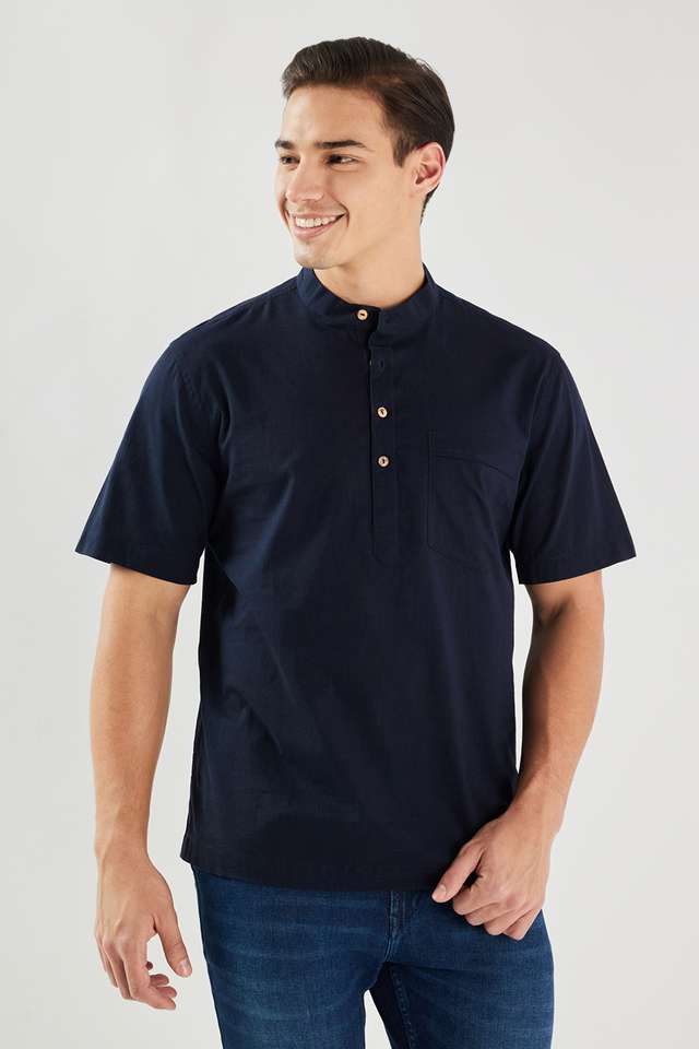 Solid-Cotton-Regular-Fit-Men-s-Short-Kurta