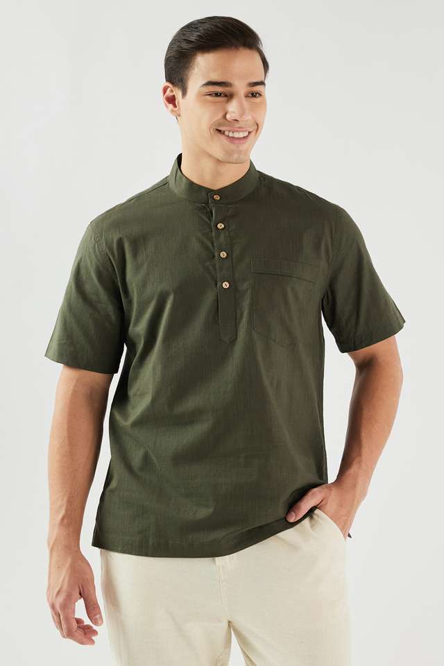 Solid-Cotton-Regular-Fit-Men-s-Short-Kurta