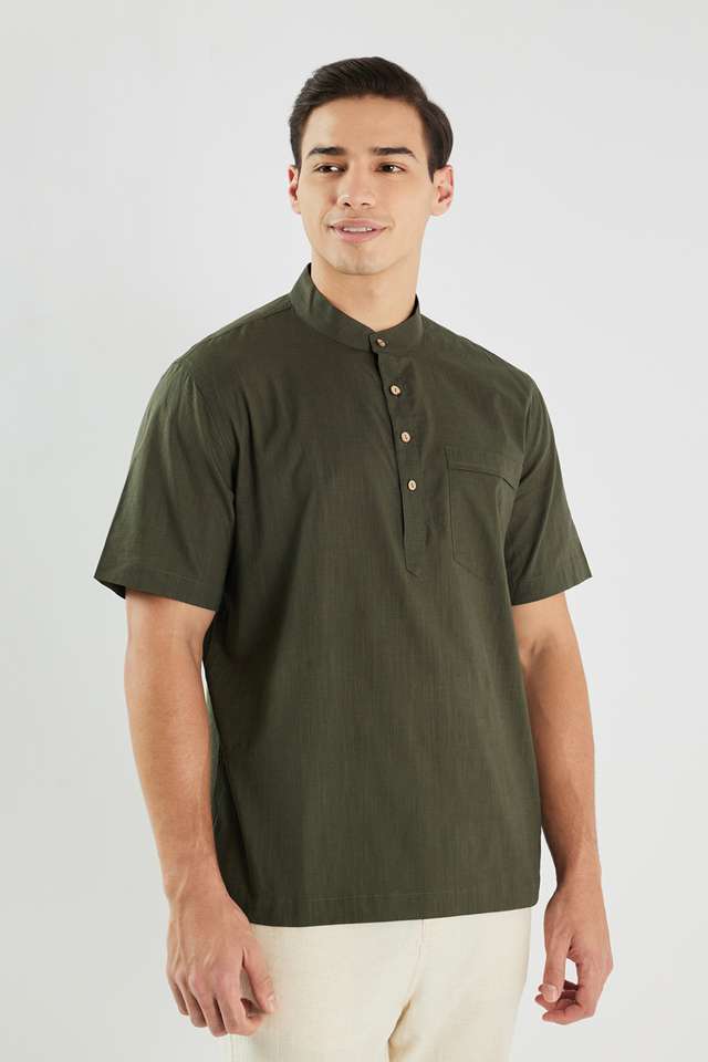 Solid-Cotton-Regular-Fit-Men-s-Short-Kurta
